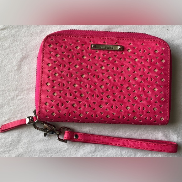 Stella & Dot pink compact colorful zip around wristlet - Picture 1 of 7